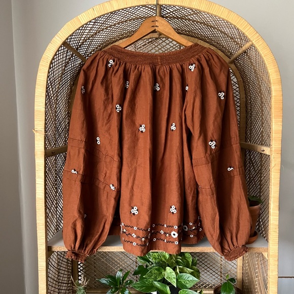 Floral-Embroidered Smocked Tie-Neck - Picture 7 of 7